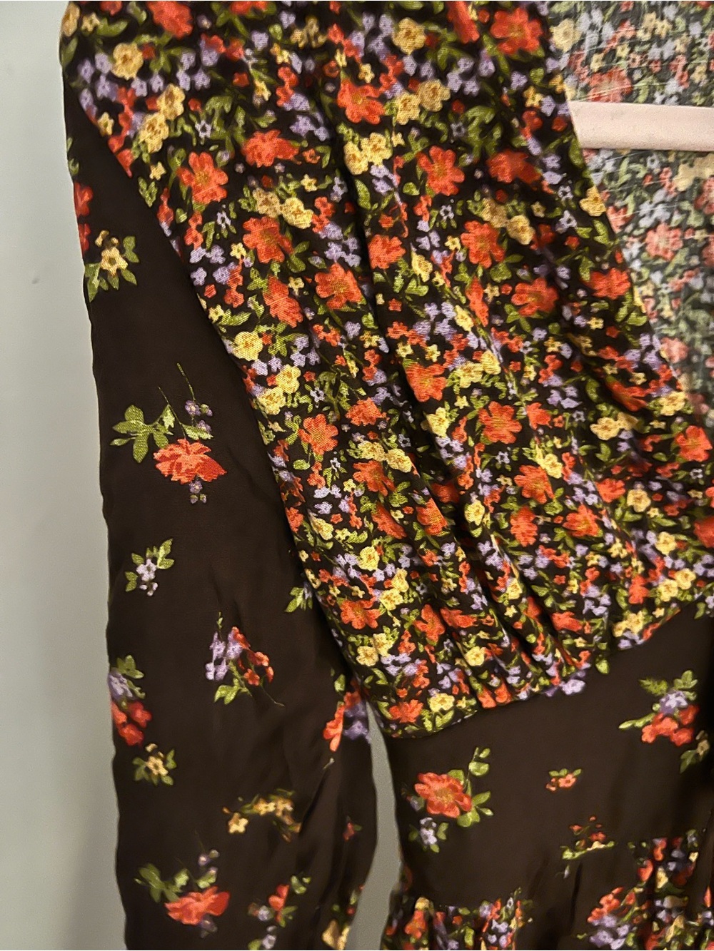 SO Brown Floral Long-Sleeve Mini Dress with Tie Front